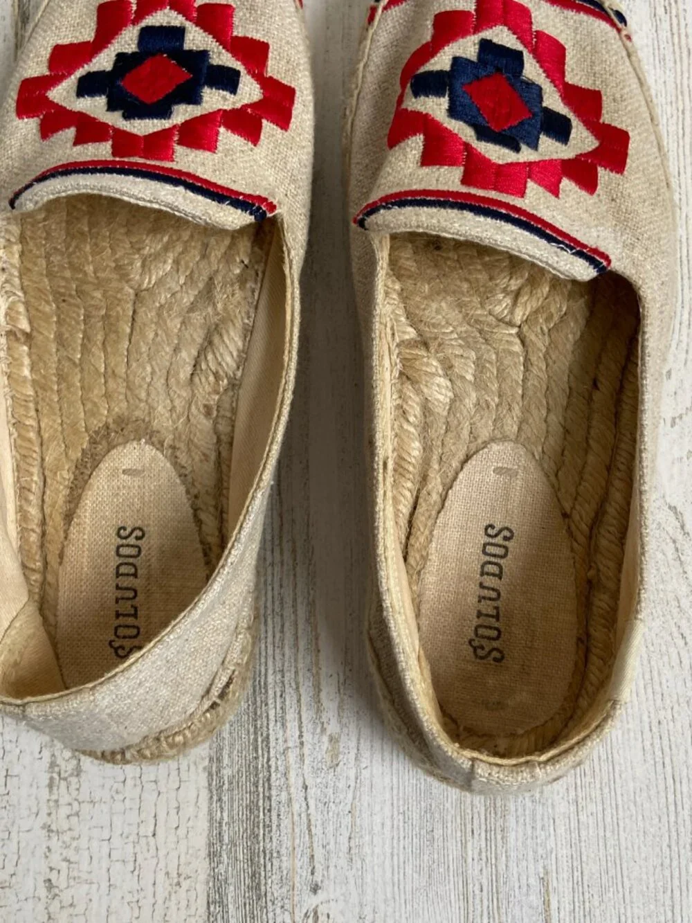 Soludos Size 7.5 Embroidered Espadrille Flats Canvas Slip On Shoes